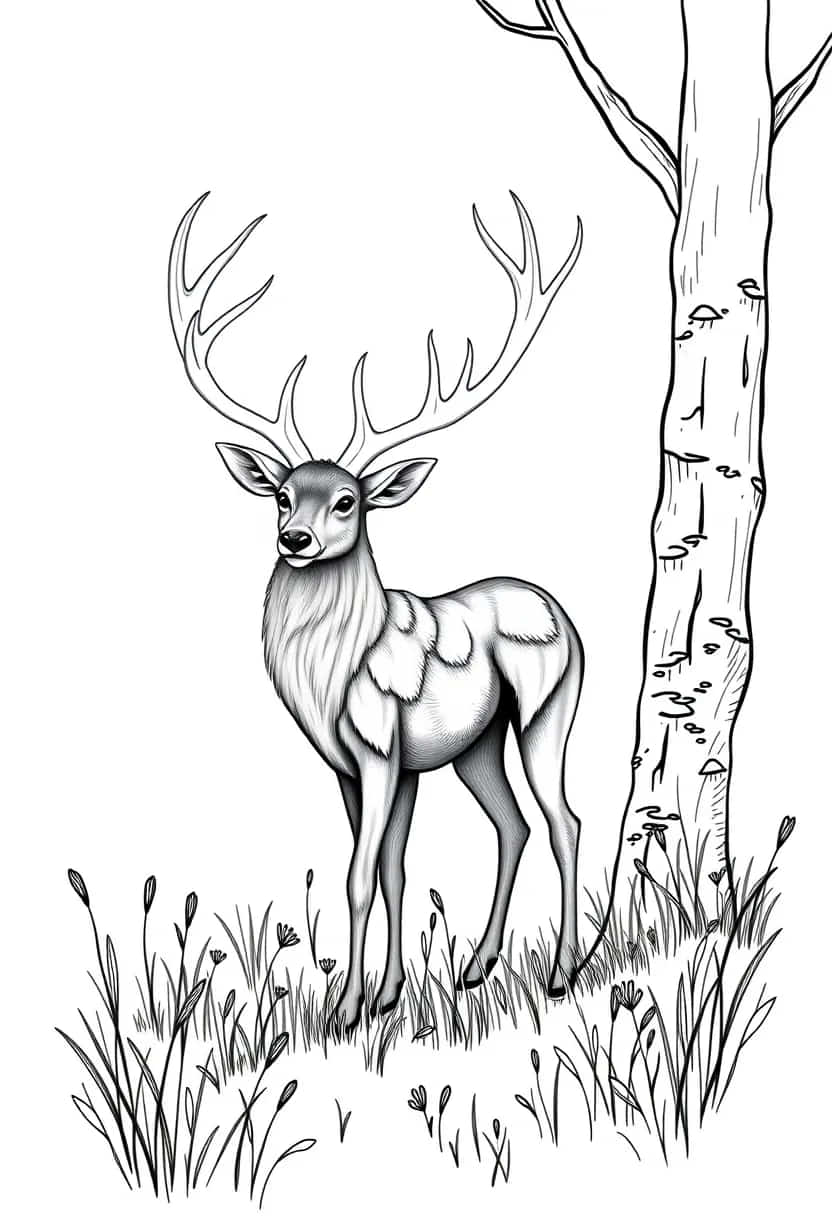 deer drawing coloring ideas pdf template sheet
