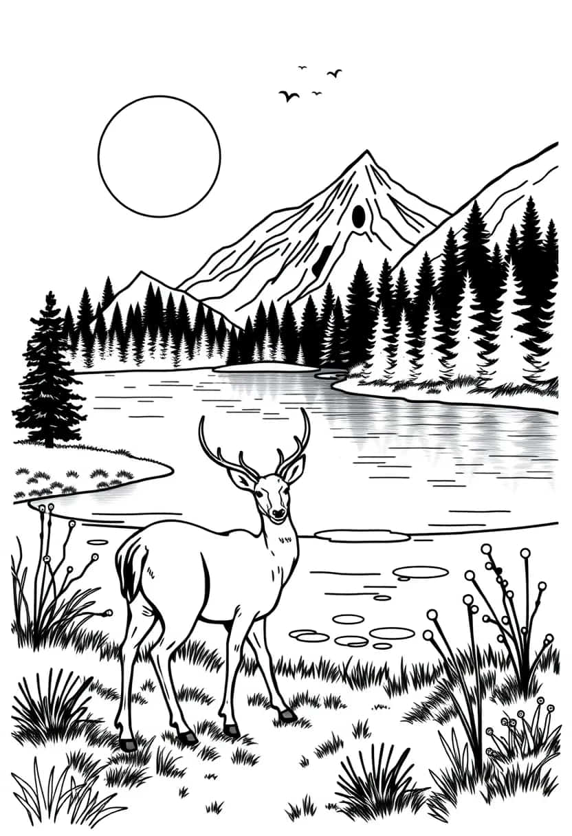 deer drawing coloring ideas pdf template sheet