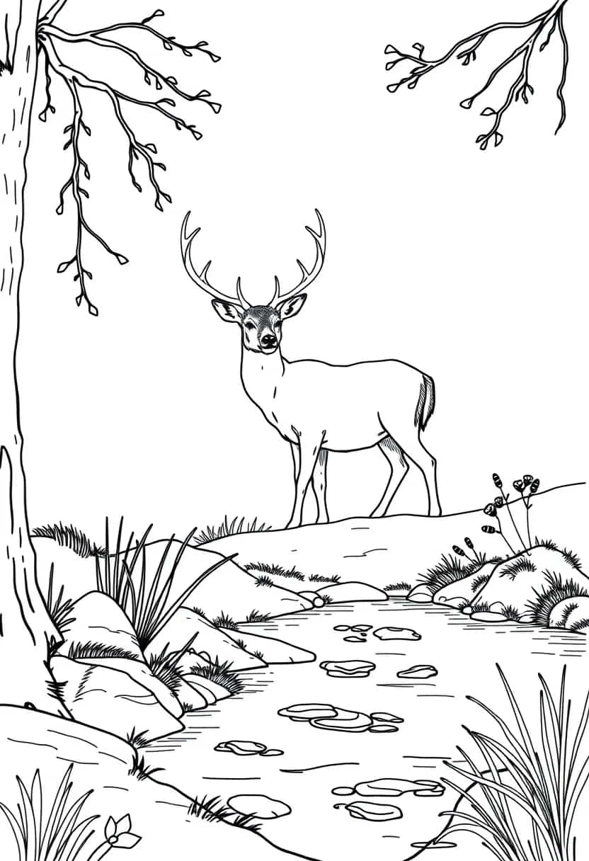 deer drawing coloring ideas pdf template sheet d