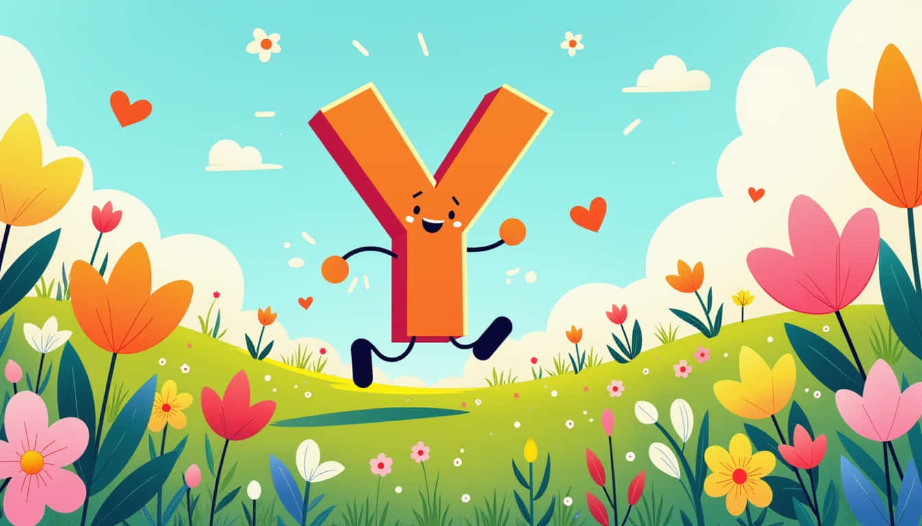 featured letter y bouncing happily in a sunny meadow full o