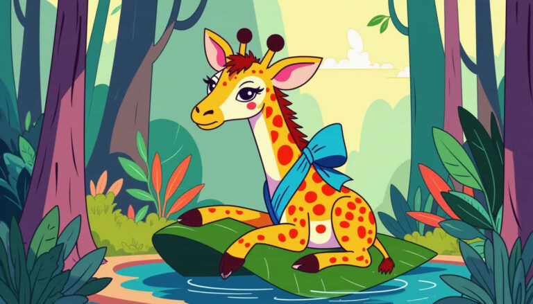 featured a chubby giraffe with a big bow munching on a gian