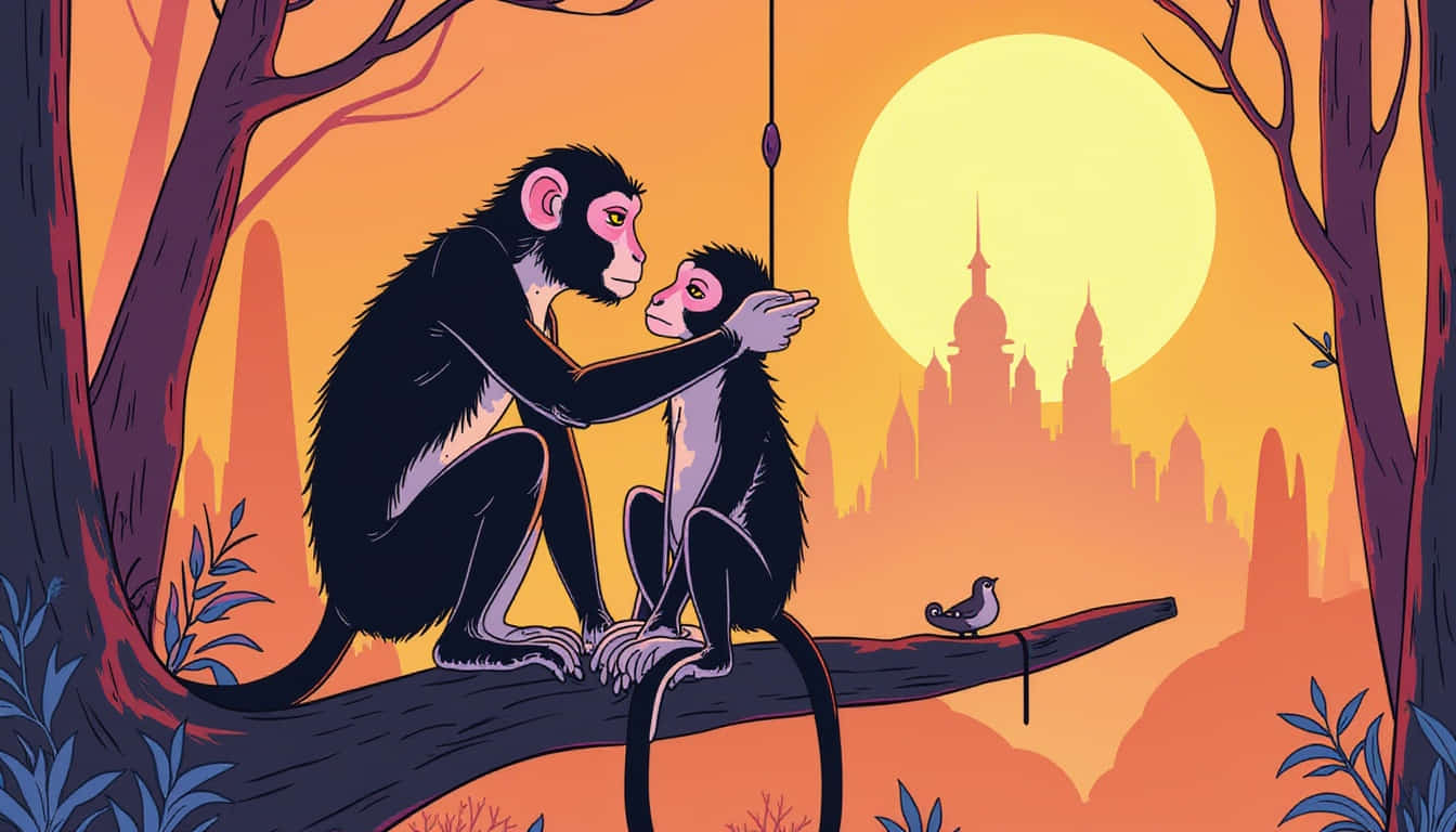 featured a monkey grooming its friend on a branch with a go