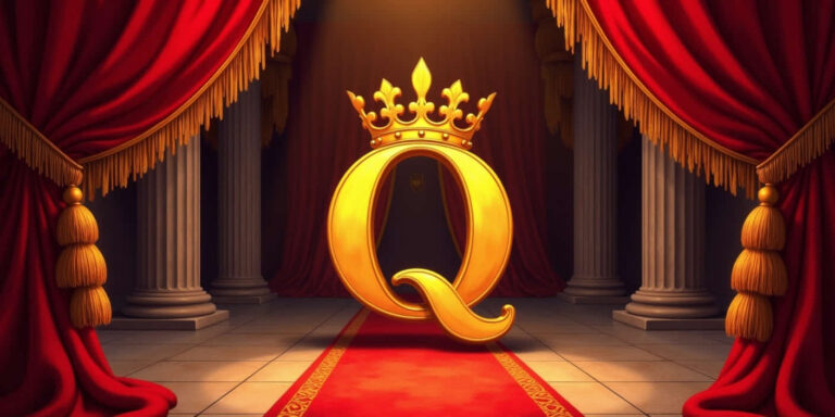a bold letter q outline queen crown in a regal pal