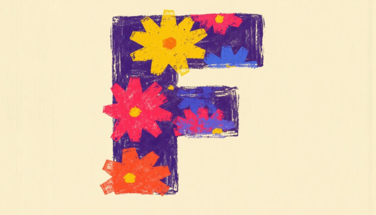 featured letter f only with beautiful flower pattern inside