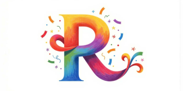 letter r in a vibrant festival a ribbon twirling i