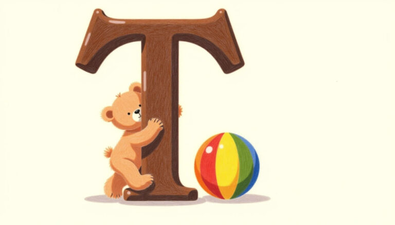 letter t outline with teddy bear in a quaint toy s