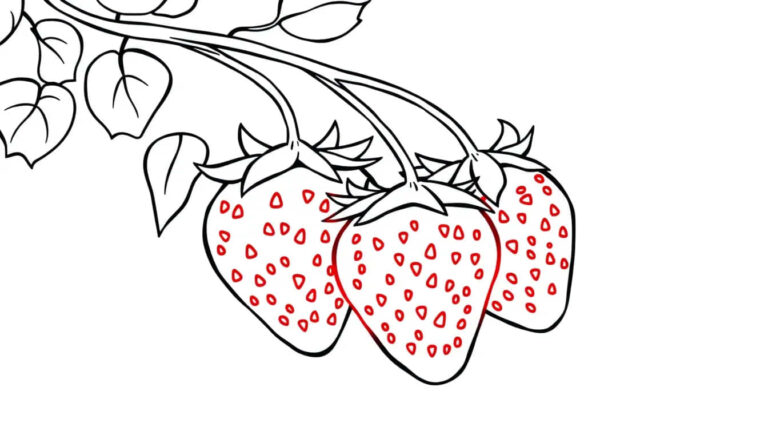 Glowing neon strawberry fully covered in vibrant colors.