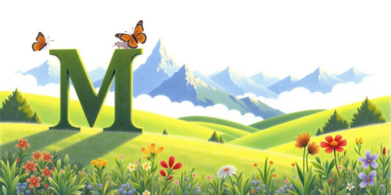 a bold letter m outline standing in a colorful mis s