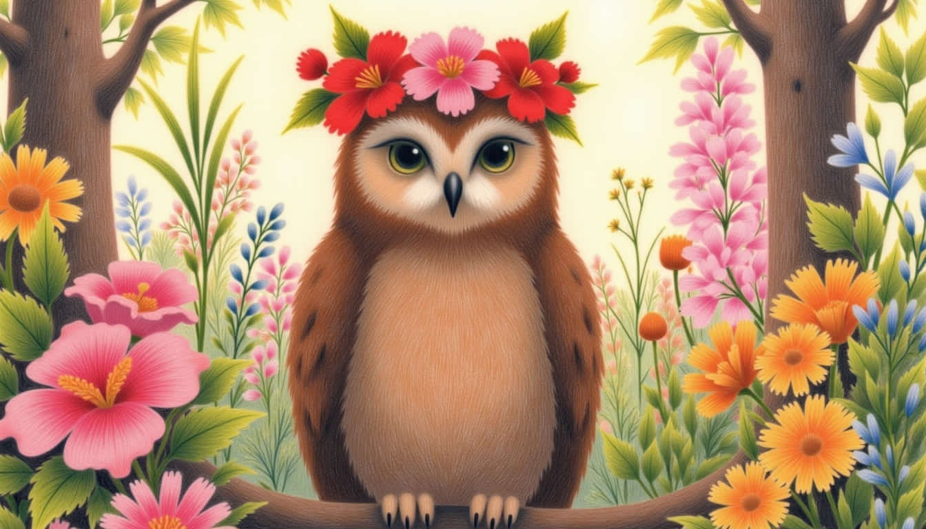beautiful owl with flower crown