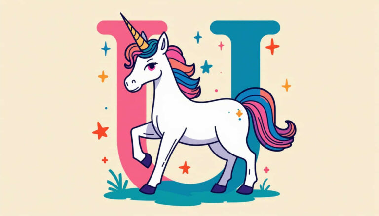 featured a cuddly unicorn prancing under a big letter u in