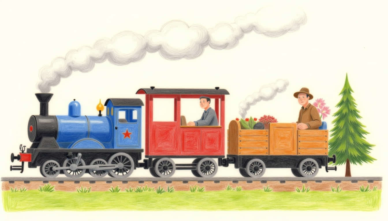 playful train in fully covered canvas drawing