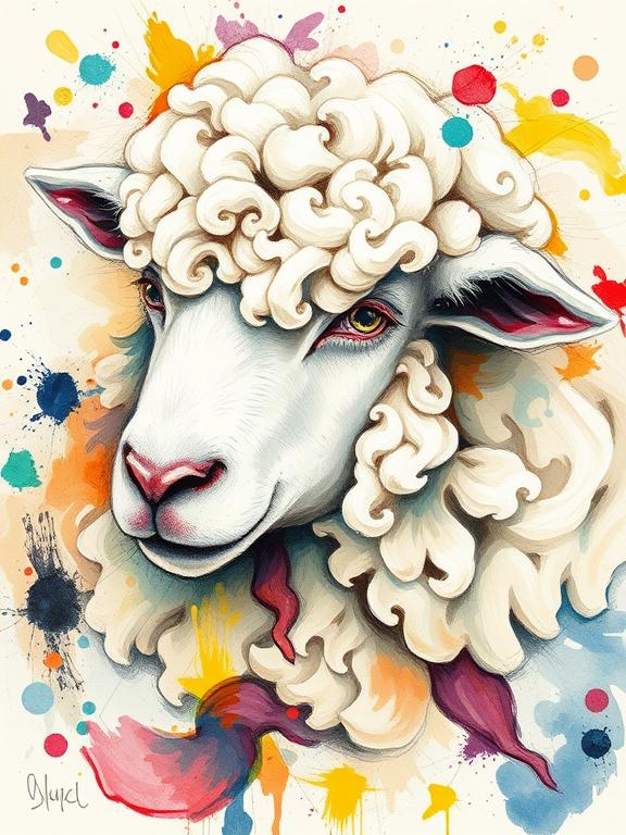 watercolor drawing sheep farm animal
